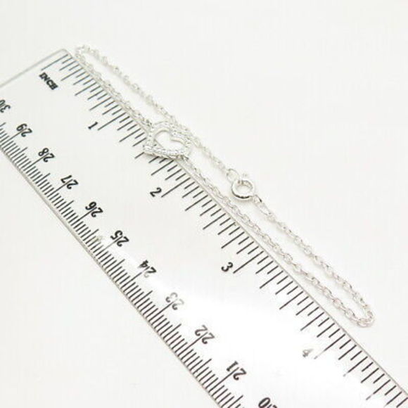 925 Sterling Silver Pave C Z Open Heart Charm Cable Link Bracelet 8" - Picture 2 of 6